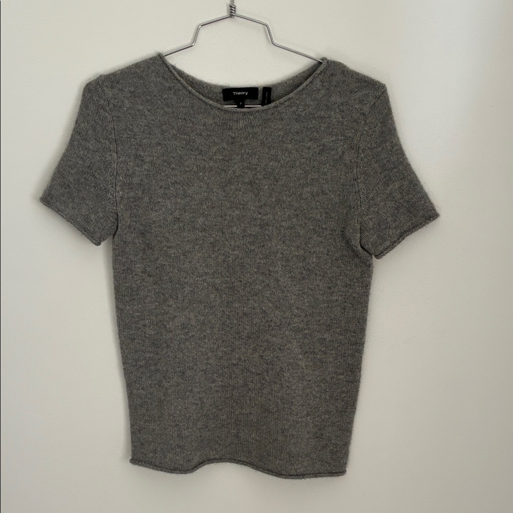 Theory Gray Short Sleeve Cashmere Blend Top